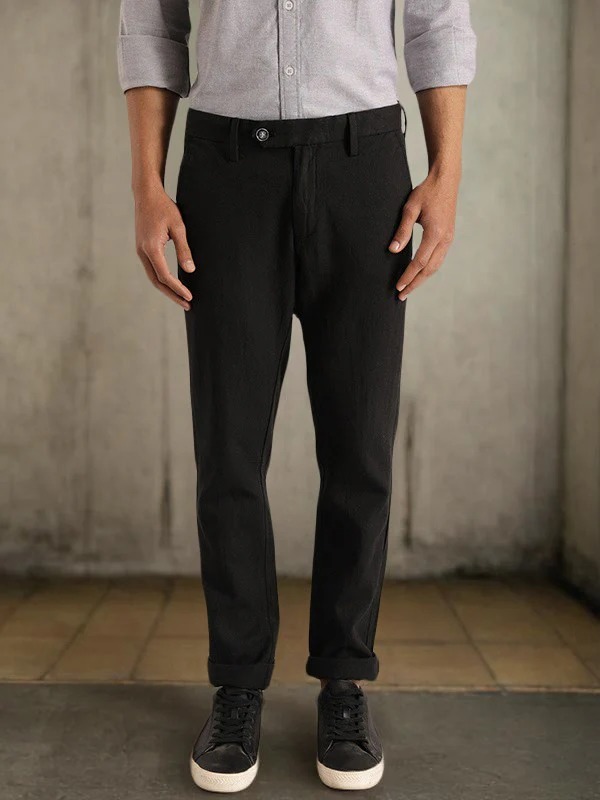 Indian Terrain Men's Slim Fit Solid Black Trousers